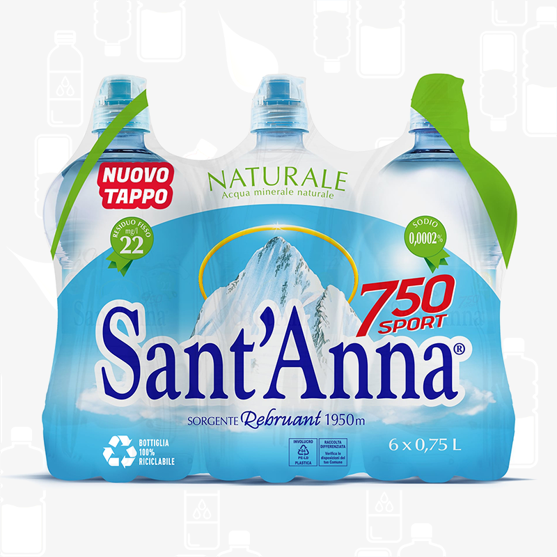 Sant'Anna Natural Mineral Water Sport - 6 Pack - 750 ML - Made in Italy