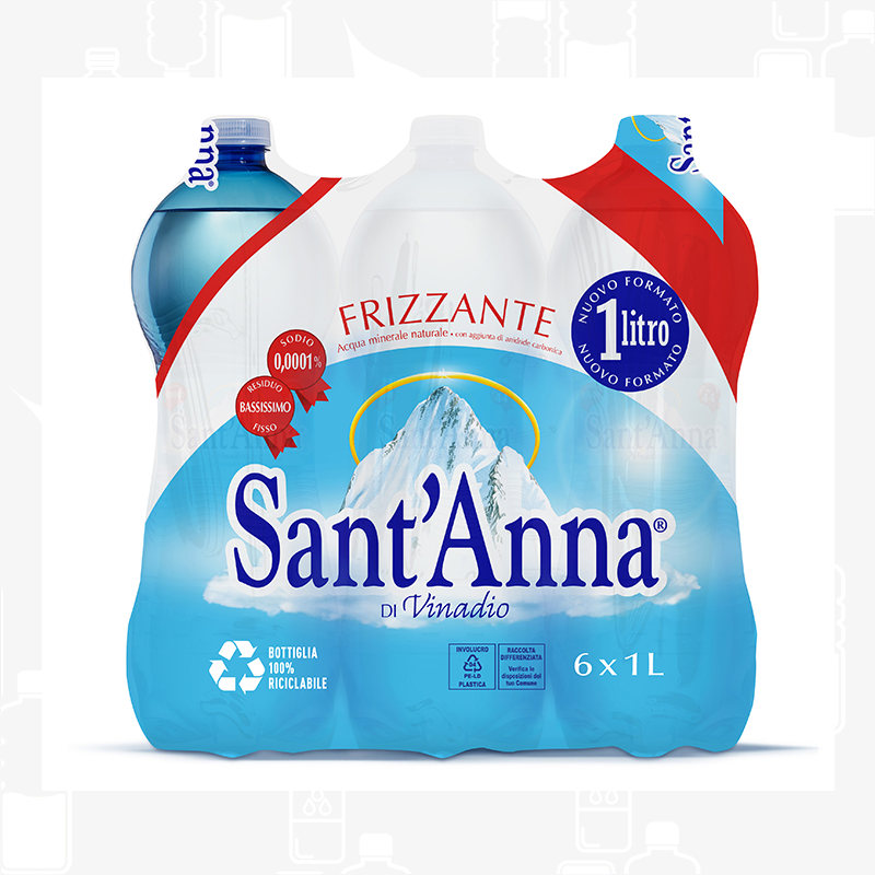 Sant'Anna Sparkling Natural Mineral Water - 6Pack - 1L - Made in Italy