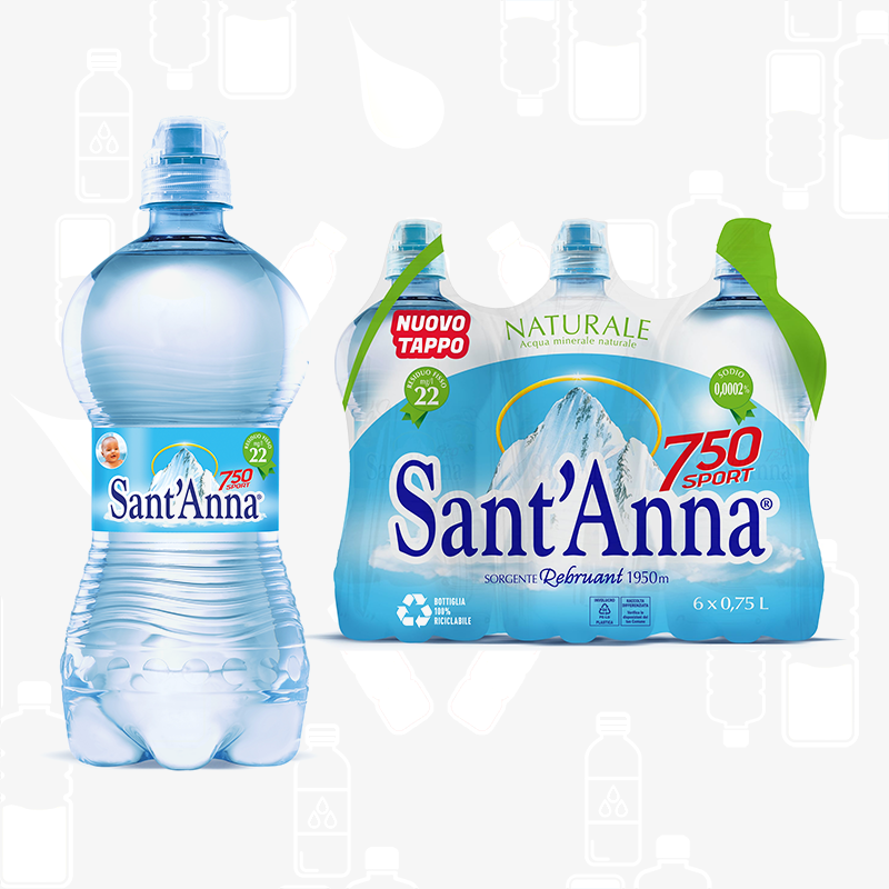 Sant'Anna Natural Mineral Water Sport - 6 Pack - 750 ML - Made in Italy