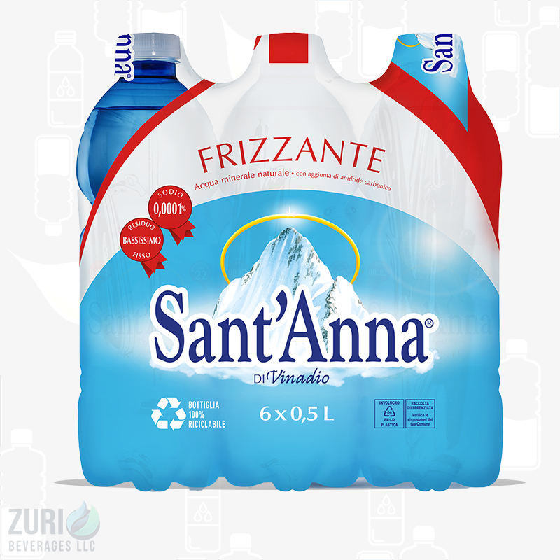 Sant'Anna Frizzante Sparkling Natural Mineral Water - 6 Pack - 16.9 Fl Oz - Made in Italy