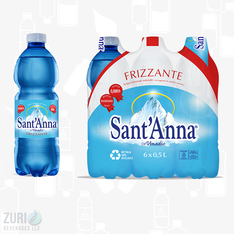 Sant'Anna Frizzante Sparkling Natural Mineral Water - 6 Pack - 16.9 Fl Oz - Made in Italy