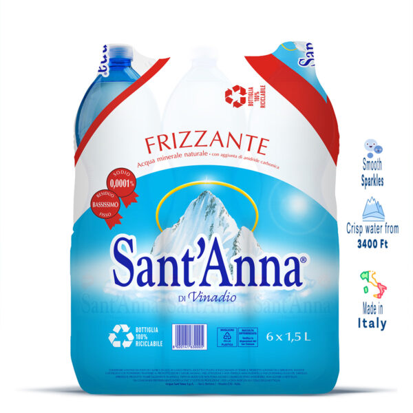 Sant'Anna Frizzante - Sparkling Mineral Water - 6Pk- 1.5L -  Made in Italy