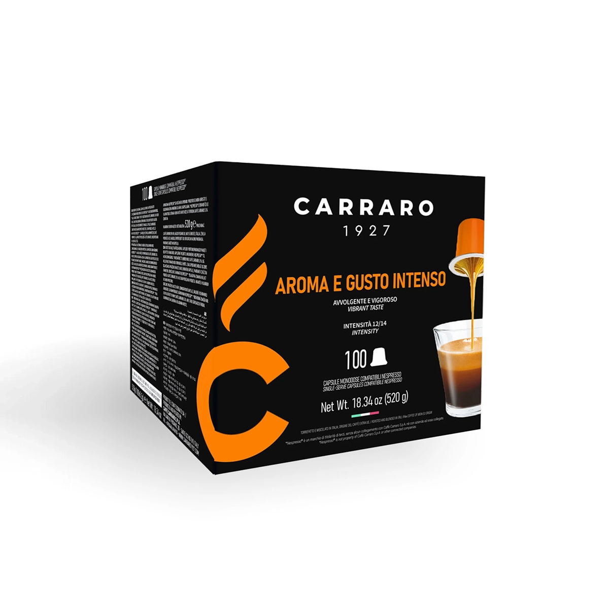 Carraro AROMA E GUSTO – 100 Caps. – Compatible w/ Nespresso Classic Machines