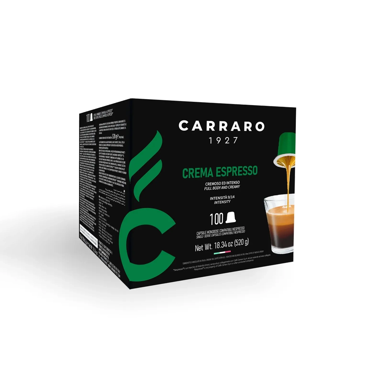 Carraro CREMA ESPRESSO - 100 Caps. - Compatible w/ Nespresso Classic Machines